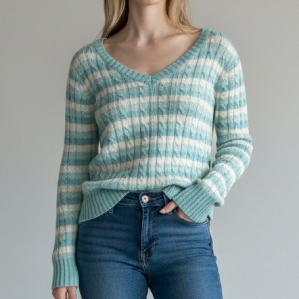 Aéropostale Y2K Angora Blend Striped Cable Knit Sweater XL Junior Preppy Coquett